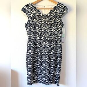 Wisp NEW Women's Marianne Scallop Stretchy Pencil Dress Black And White Size 4